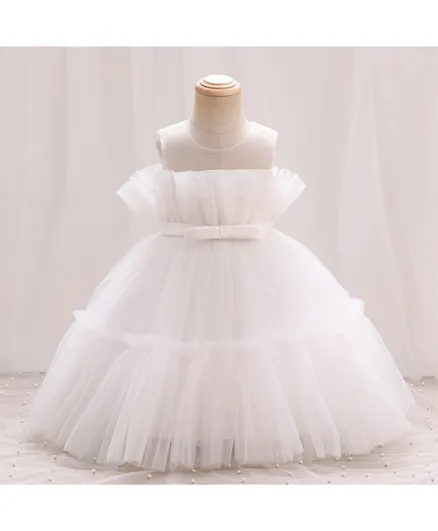 فستان منفوش مزين بطبقات من دي دانيلا - أبيض