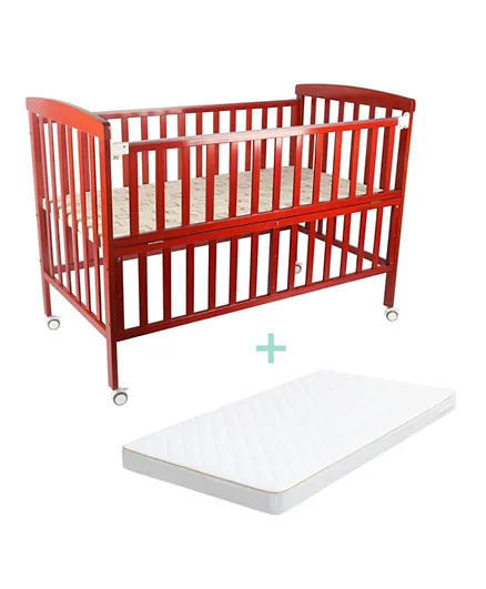 Moon Wooden Portable Crib + Crib Mattress - Red & White