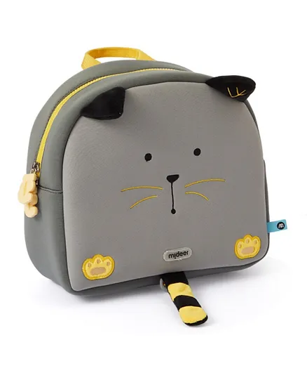 حقيبة ظهر للأطفال ميدير برسوم القط الرمادي - 10 بوصات