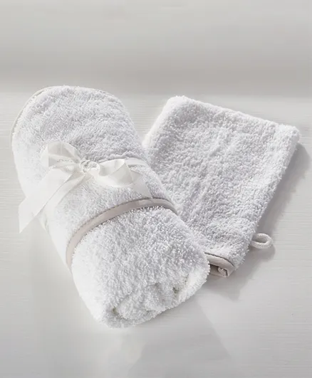 Kinder Valley Hooded Towel and Wash Mitt - White