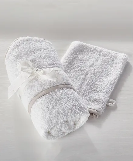 Kinder Valley Hooded Towel and Wash Mitt - White