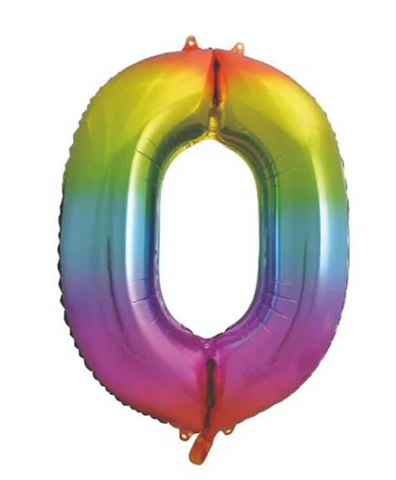 يونيك - بالون قصدير كبير وفريد على شكل رقم 0 بألوان قوس قزح متعدد الألوان - 86.36 سم