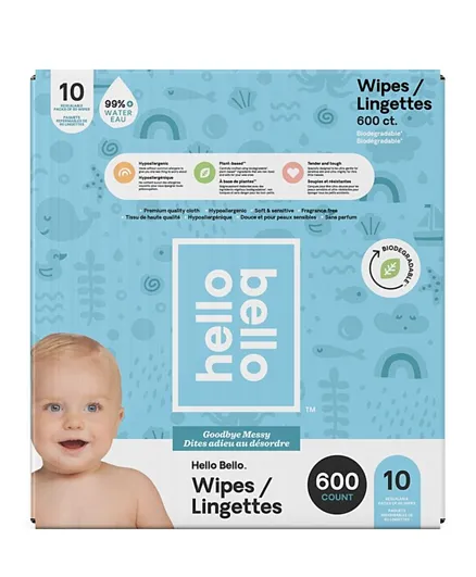 Hello Bello Baby Wipes 10 Pack of 60 Wipes - 600 Wipes