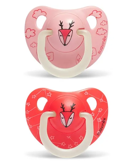 Suavinex Soother Deer Design Red Pink - Pack of 2