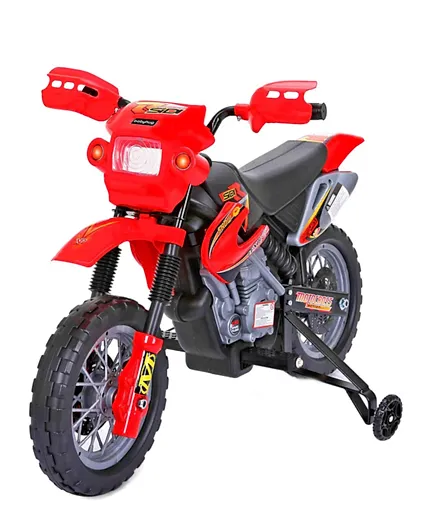 Babyhug Battery Operated Ride On Dirt Bike with Side Trainer Wheels - Red