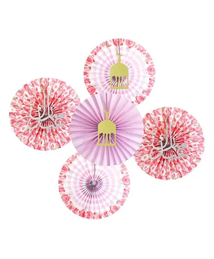 Eid Party Pink Paper Floral Hanging Decoration - Pack of 5