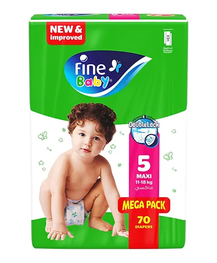 Fine Baby Diapers DoubleLock Technology  Size 5 Maxi 11–18kg, Mega Pack - 70 diaper count