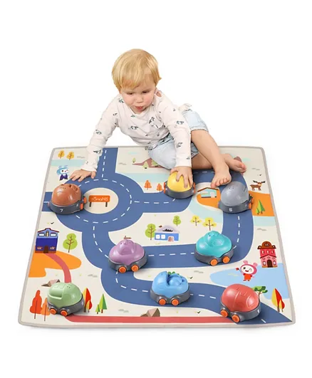 Tumama Toys Stacking Cars Toy With Play Mat Set - 9 Pieces