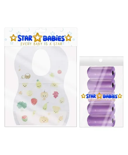 Star Babies Disposable Bibs Pack of 10 + Scented Bag Pack of 5 - White & Purple