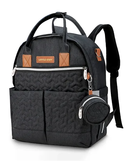 Little Story Quilted Diaper Backpack -Black