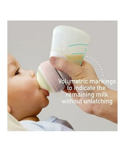 Marcus and Marcus Silicone Angled Feeding Bottle and Dispensing Spoon Set - Peach
