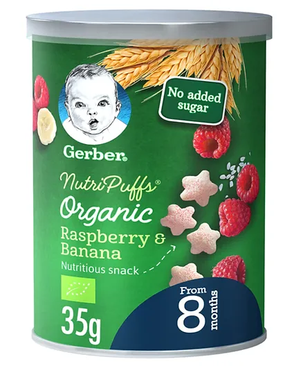 Gerber Organic Nutri Puffs Raspberry & Banana Can - 35g