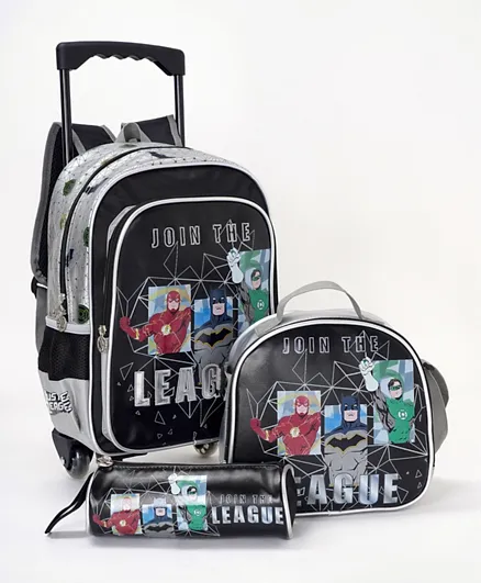 Justice League Classic Trolley Backpack + Lunch Bag + Pencil Case Set - 14 Inches