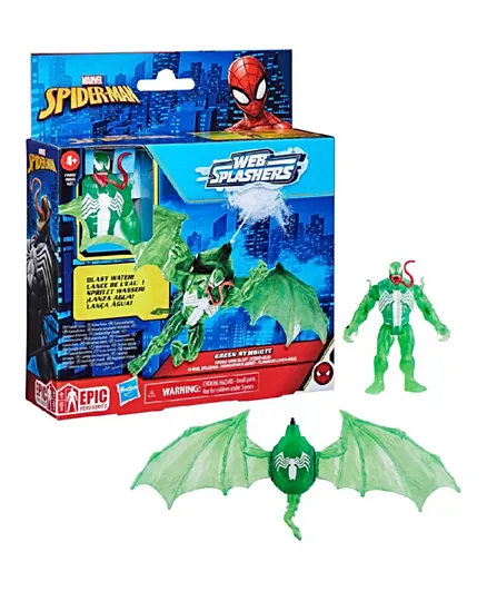 Hasbro Marvel Spider-Man Epic Hero Series Web Splashers Green Symbiote Hydro Wing Blast Playset - 4 Inch