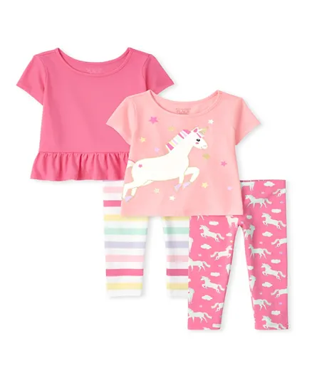 The Children's Place 4Pc Unicorn T-Shirt & Leggings Set - Pink