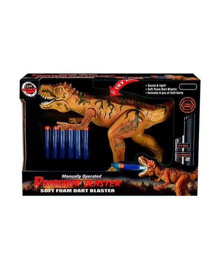 DinoMight Dinosaur With Soft Foam Dart Blaster Set - Brown
