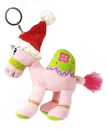 Caravaan Camel Key Ring With Fluffy Santa Hat Pink - 12 cm