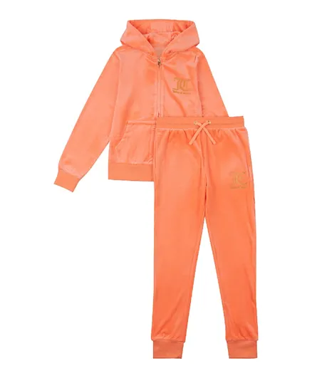 Juicy Couture Logo Graphic Zip Through Hoodie and Slim Joggers - Orange