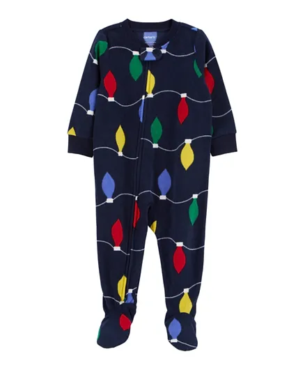 Carter's 1-Piece Christmas Lights Fleece Footie Pajamas - Navy