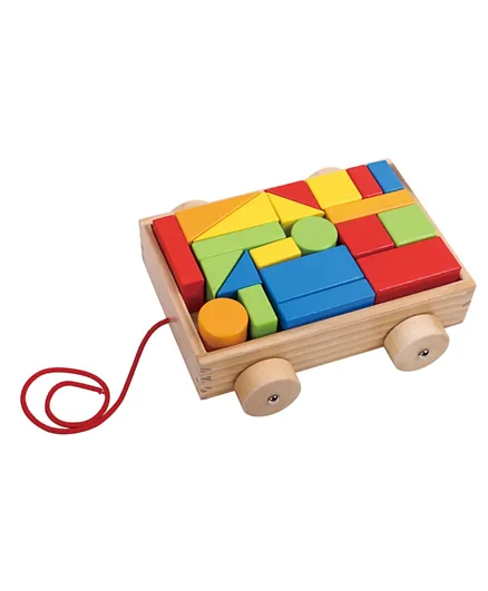 Tooky Toy Wooden Pull Along Wooden Cart Multi Color - 22 Pieces