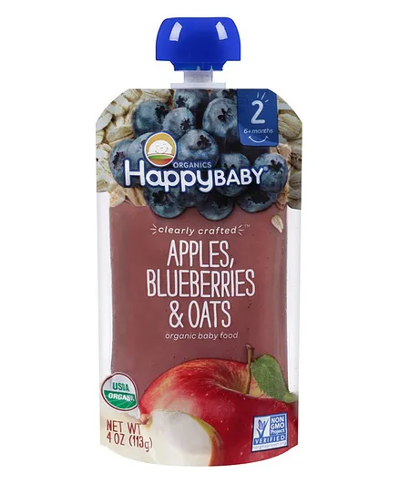 Happy Family Organic Clearly Crafted Stage 2 Baby Food - Raspberry, Banana & Oat, 113g for 6+ Months