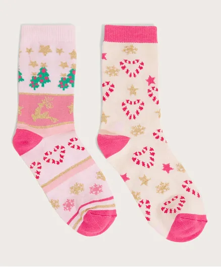 Monsoon Children 2 Pack Christmas Socks - Pink