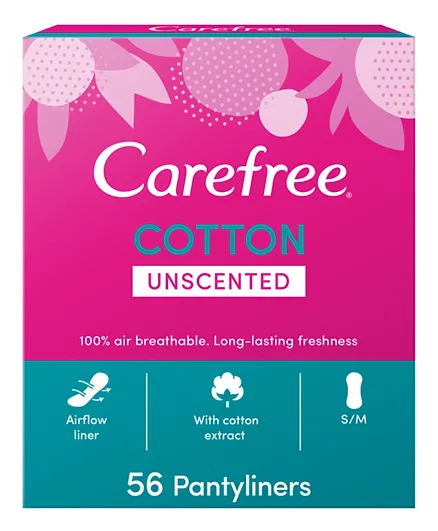 Carefree Cotton Unscented Panty Liner - Pack of 56