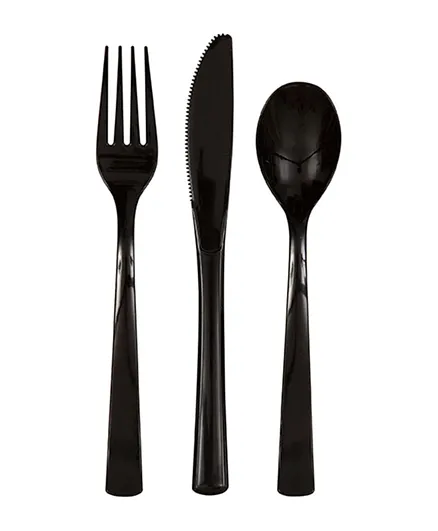 أدوات مائدة بلاستيكية للحفلات من يونيك - أسود منتصف الليل - 18 قطعة
