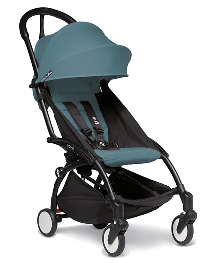 Babyzen YOYO- 2 Stroller - Black Frame with Aqua Seat and Canopy