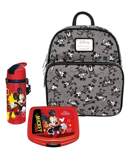 Mickey Mouse Loungefly   Plane Crazy Mini Backpack - Multicolour+  Lunch Box - Multicolour+  Stainless Water Bottle - 600ml