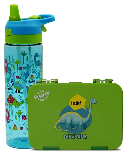Bonjour Dino Sip Box Kids Max Water Bottle Green - 750mL with Lunch Boxes & Bags