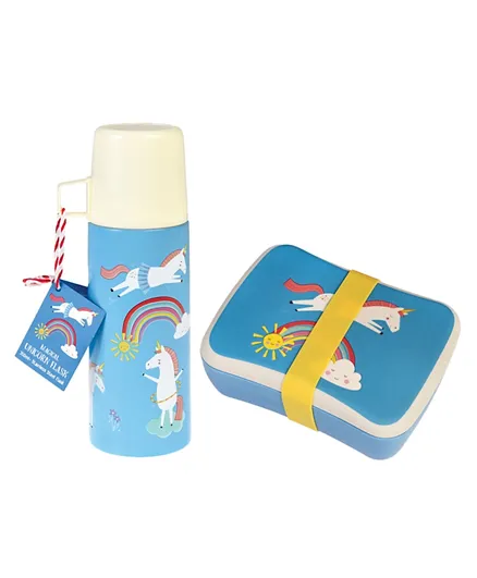 Rex London Magical Unicorn Flask And Cup Blue - 350mL with Lunch Box