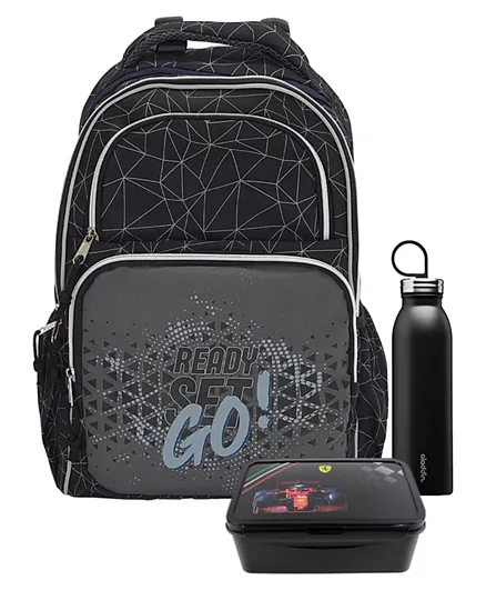 STATOVAC Soccer Ready Smash Backpack Black - 15 Inches with Aladdin Water Bottles and Ferrari Lunch Boxes & Bags