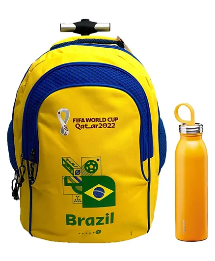 FIFA 2022 Brazil Country School Trolley Backpack Yellow - 18 Inches and Aladdin Water Bottles