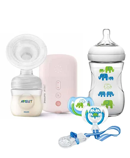 Philips Avent Single Electric Corded Breast Pump + Elephant Design Boy Gift Set