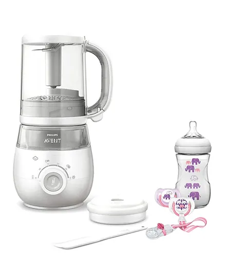 Philips Avent 4 In 1 Healthy Baby Food Maker + Elephant Design Girl Gift Set