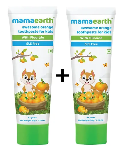 Mamaearth Awesome Orange Toothpaste For Kids With Fluoride 50gm 1+1