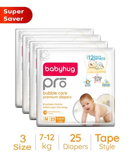 Babyhug Pro Bubble Care Premium Tape Style Diapers Size 3 - 100 Pieces