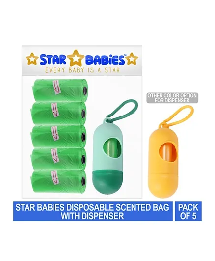Star Babies Disposable Scented Bags Pack of 5 & Dispenser - Green