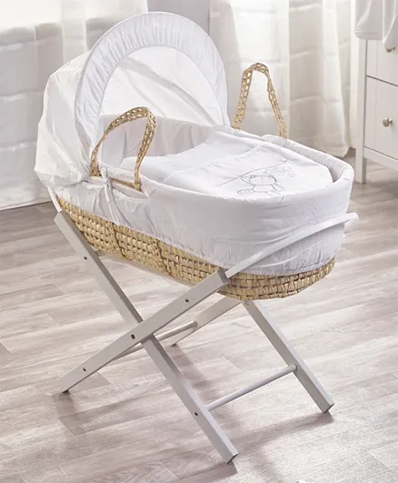 Kinder Valley Teddy Wash Day Palm Moses Basket With Folding Stand - Grey