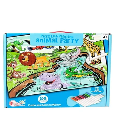 Tu Sun Animal Party Jumbo Floor Puzzle & Painting Set, Multicolor 24pcs, 4 Years+, 90x64cm, Gift Box Included