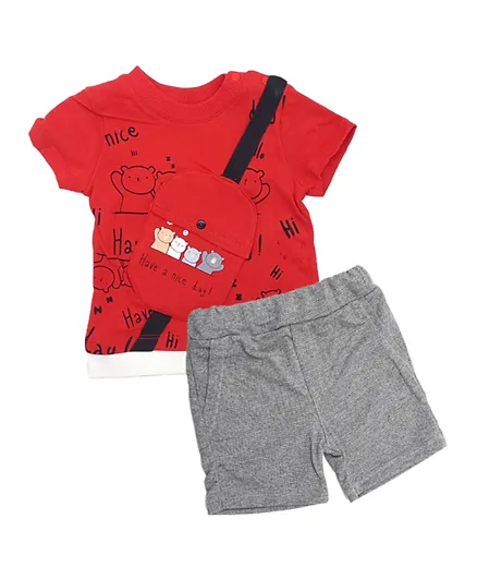 Donino Baby Strap Bag Tee with Short Set - Red