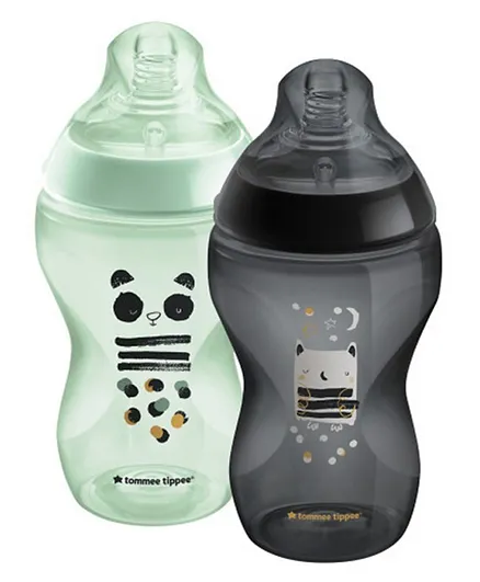 Tommee Tippee Closer to Nature Medium-Flow Baby Bottles with Anti-Colic Valve Ollie and Pip Pack of 2 - 340mL
