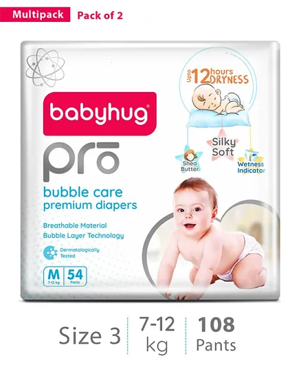 Babyhug Pro Bubble Care Pant Style Diapers Medium 108 Pieces - Multi Pack
