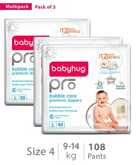 Babyhug Pro Bubble Care Premium Pant Style Diapers Large 108 Pieces - Multi Pack