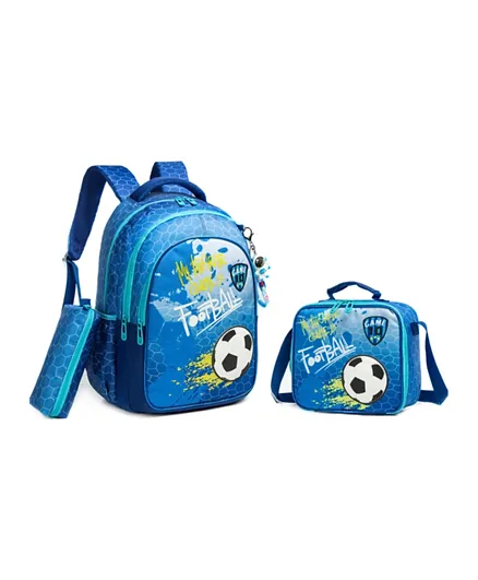 Eazy Kids School Bag Lunch Bag & Pencil Case Football Blue - 17 Inches