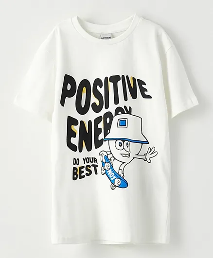 LC Waikiki Crew Neck Positive Energy T-Shirt -White