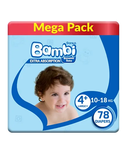 Sanita Bambi  Baby Diapers Mega Pack Large Size 4+ - 78 Pieces