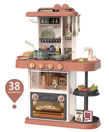 Little Angel Kids Toys Electric Kitchen Pretend-play Toy with 38 Accessories -Brown
