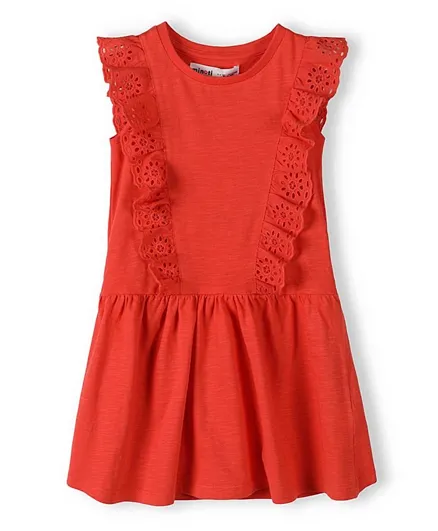 Minoti Broderie Anglaise Frilled Cotton Jersey Dress - Red